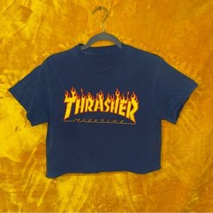 Cropped Thrasher Magazine Flame Spellout Tee